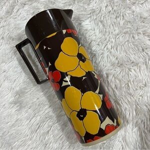 Vintage Aladdin Beverage Butler Thermos Pitcher #4460  MCM brown/orange flowers